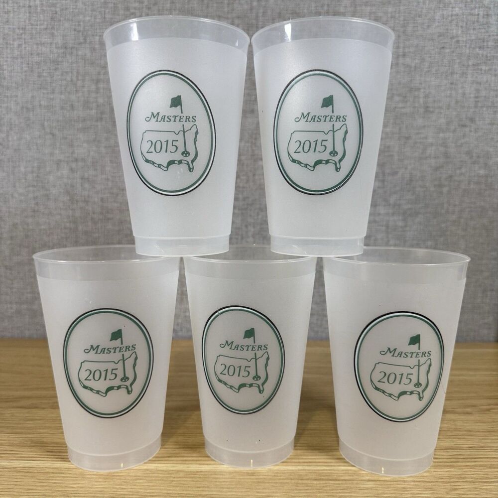 Lot of 5 Masters 2015 Golf Tournament Frosted Plastic 16oz Souvenir Drink Cups